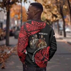 Menelik II Sweatshirt with Adwa Victory Map, Africa Defeated an Empire Text and Red Geometric - African Pride