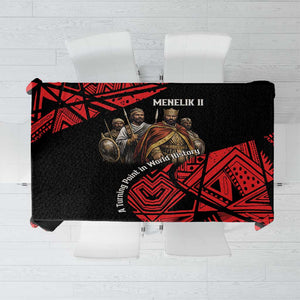 Menelik II Tablecloth with Adwa Victory Map, Africa Defeated an Empire Text and Red Geometric - African Pride