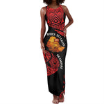 Menelik II Tank Maxi Dress with Adwa Victory Map, Africa Defeated an Empire Text and Red Geometric - African Pride