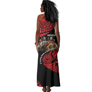 Menelik II Tank Maxi Dress with Adwa Victory Map, Africa Defeated an Empire Text and Red Geometric - African Pride