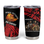 Menelik II Tumbler Cup with Adwa Victory Map, Africa Defeated an Empire Text and Red Geometric - African Pride