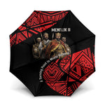 Menelik II Umbrella with Adwa Victory Map, Africa Defeated an Empire Text and Red Geometric - African Pride