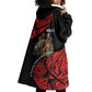 Menelik II Wearable Blanket Hoodie with Adwa Victory Map, Africa Defeated an Empire Text and Red Geometric - African Pride