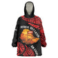 Menelik II Wearable Blanket Hoodie with Adwa Victory Map, Africa Defeated an Empire Text and Red Geometric - African Pride