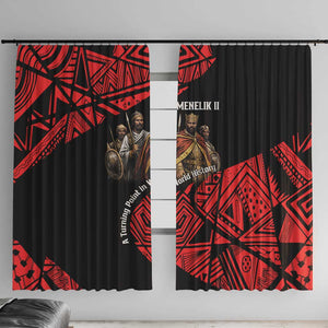 Menelik II Window Curtain with Adwa Victory Map, Africa Defeated an Empire Text and Red Geometric - African Pride