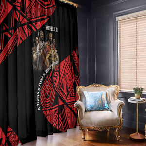 Menelik II Window Curtain with Adwa Victory Map, Africa Defeated an Empire Text and Red Geometric - African Pride