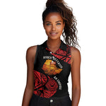Menelik II Women Sleeveless Polo Shirt with Adwa Victory Map, Africa Defeated an Empire Text and Red Geometric - African Pride