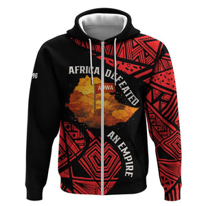 Menelik II Zip Hoodie with Adwa Victory Map, Africa Defeated an Empire Text and Red Geometric - African Pride