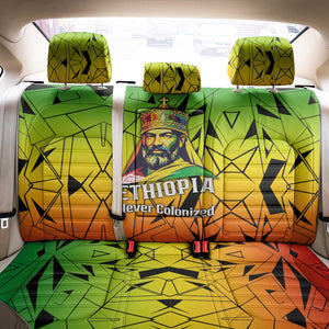 Menelik II Back Car Seat Cover with Crowned Portrait, Ethiopia Never Colonized Text and Pan-African Abstract - African Pride