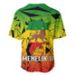 Menelik II Baseball Jersey with Crowned Portrait, Ethiopia Never Colonized Text and Pan-African Abstract - African Pride