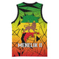 Menelik II Basketball Jersey with Crowned Portrait, Ethiopia Never Colonized Text and Pan-African Abstract - African Pride