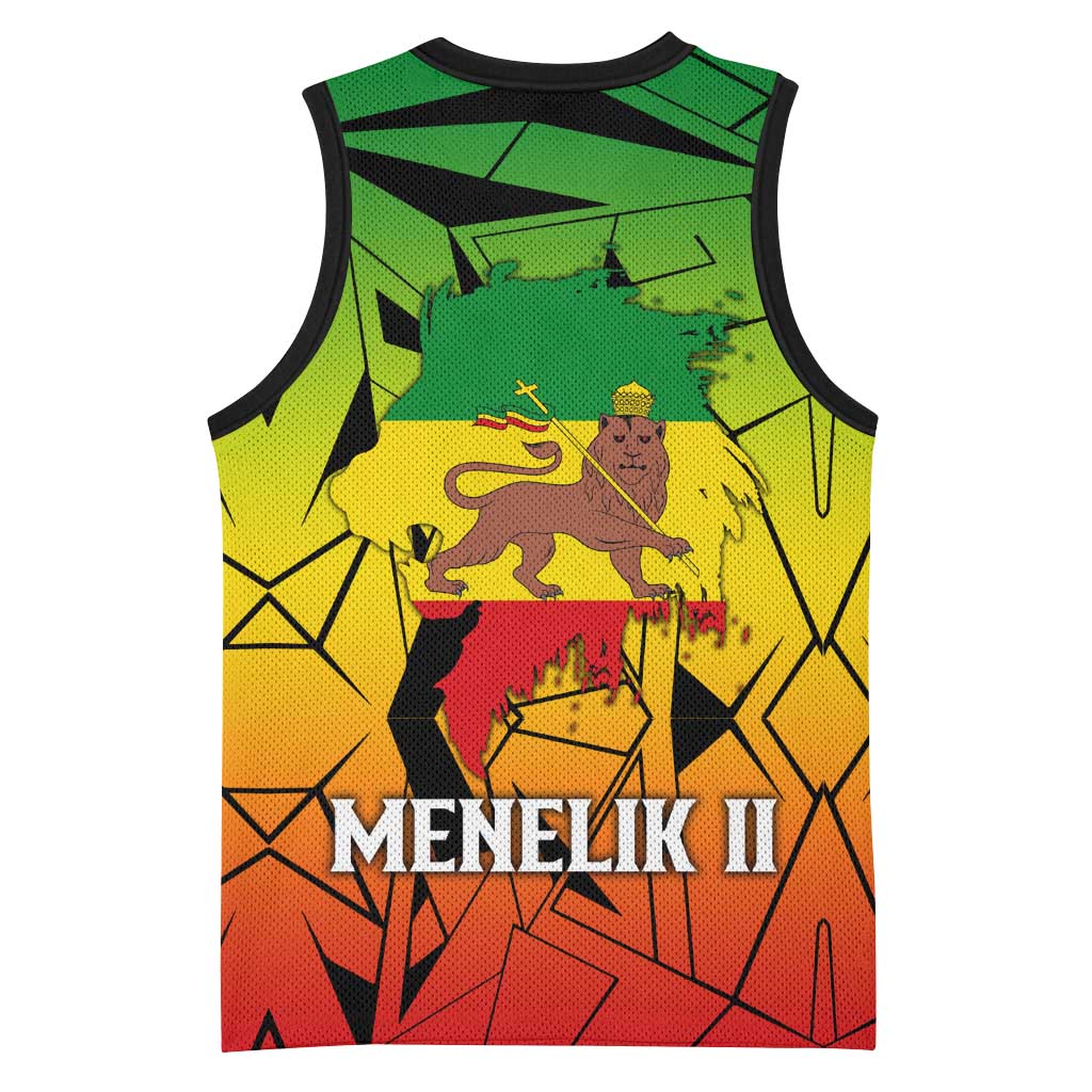 Menelik II Basketball Jersey with Crowned Portrait, Ethiopia Never Colonized Text and Pan-African Abstract - African Pride