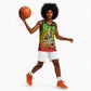 Menelik II Basketball Jersey with Crowned Portrait, Ethiopia Never Colonized Text and Pan-African Abstract - African Pride