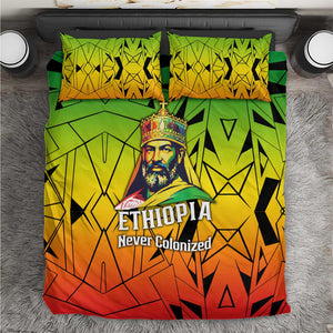 Menelik II Bedding Set with Crowned Portrait, Ethiopia Never Colonized Text and Pan-African Abstract - African Pride