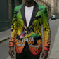 Menelik II Blazer with Crowned Portrait, Ethiopia Never Colonized Text and Pan-African Abstract - African Pride