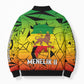 Menelik II Bomber Puffer Jacket with Crowned Portrait, Ethiopia Never Colonized Text and Pan-African Abstract - African Pride