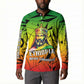 Menelik II Button Sweatshirt with Crowned Portrait, Ethiopia Never Colonized Text and Pan-African Abstract