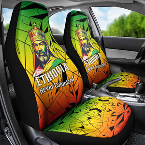 Menelik II Car Seat Cover with Crowned Portrait, Ethiopia Never Colonized Text and Pan-African Abstract - African Pride