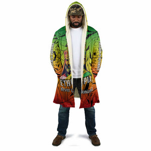Menelik II Cloak with Crowned Portrait, Ethiopia Never Colonized Text and Pan-African Abstract - African Pride