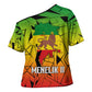 Menelik II Cross Shoulder Shirt with Crowned Portrait, Ethiopia Never Colonized Text and Pan-African Abstract - African Pride