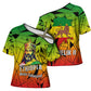 Menelik II Cross Shoulder Shirt with Crowned Portrait, Ethiopia Never Colonized Text and Pan-African Abstract - African Pride
