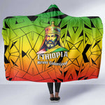 Menelik II Hooded Blanket with Crowned Portrait, Ethiopia Never Colonized Text and Pan-African Abstract - African Pride