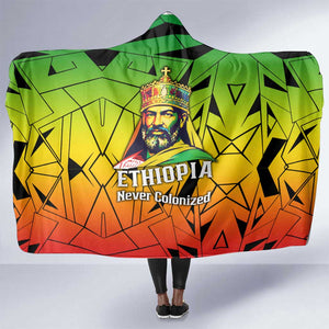 Menelik II Hooded Blanket with Crowned Portrait, Ethiopia Never Colonized Text and Pan-African Abstract - African Pride