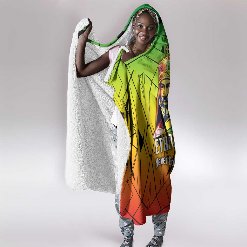 Menelik II Hooded Blanket with Crowned Portrait, Ethiopia Never Colonized Text and Pan-African Abstract - African Pride
