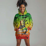 Menelik II Hoodie Dress with Crowned Portrait, Ethiopia Never Colonized Text and Pan-African Abstract - African Pride