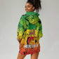 Menelik II Hoodie Dress with Crowned Portrait, Ethiopia Never Colonized Text and Pan-African Abstract - African Pride
