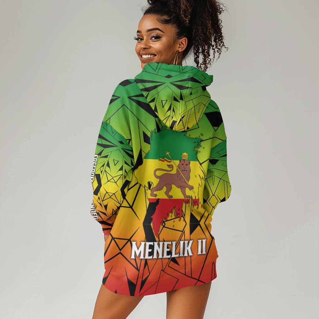 Menelik II Hoodie Dress with Crowned Portrait, Ethiopia Never Colonized Text and Pan-African Abstract - African Pride