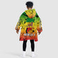 Menelik II Kid Wearable Blanket Hoodie with Crowned Portrait, Ethiopia Never Colonized Text and Pan-African Abstract - African Pride