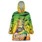 Menelik II Kid Wearable Blanket Hoodie with Crowned Portrait, Ethiopia Never Colonized Text and Pan-African Abstract - African Pride