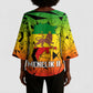 Menelik II Kimono Sleeve Blouse with Crowned Portrait, Ethiopia Never Colonized Text and Pan-African Abstract - African Pride