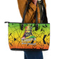 Menelik II Leather Tote Bag with Crowned Portrait, Ethiopia Never Colonized Text and Pan-African Abstract - African Pride