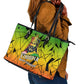 Menelik II Leather Tote Bag with Crowned Portrait, Ethiopia Never Colonized Text and Pan-African Abstract - African Pride