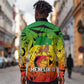 Menelik II Long Sleeve Button Shirt with Crowned Portrait, Ethiopia Never Colonized Text and Pan-African Abstract - African Pride
