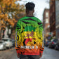Menelik II Long Sleeve Shirt with Crowned Portrait, Ethiopia Never Colonized Text and Pan-African Abstract - African Pride