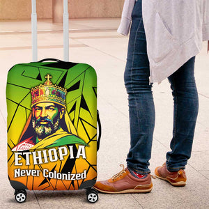 Menelik II Luggage Cover with Crowned Portrait, Ethiopia Never Colonized Text and Pan-African Abstract - African Pride
