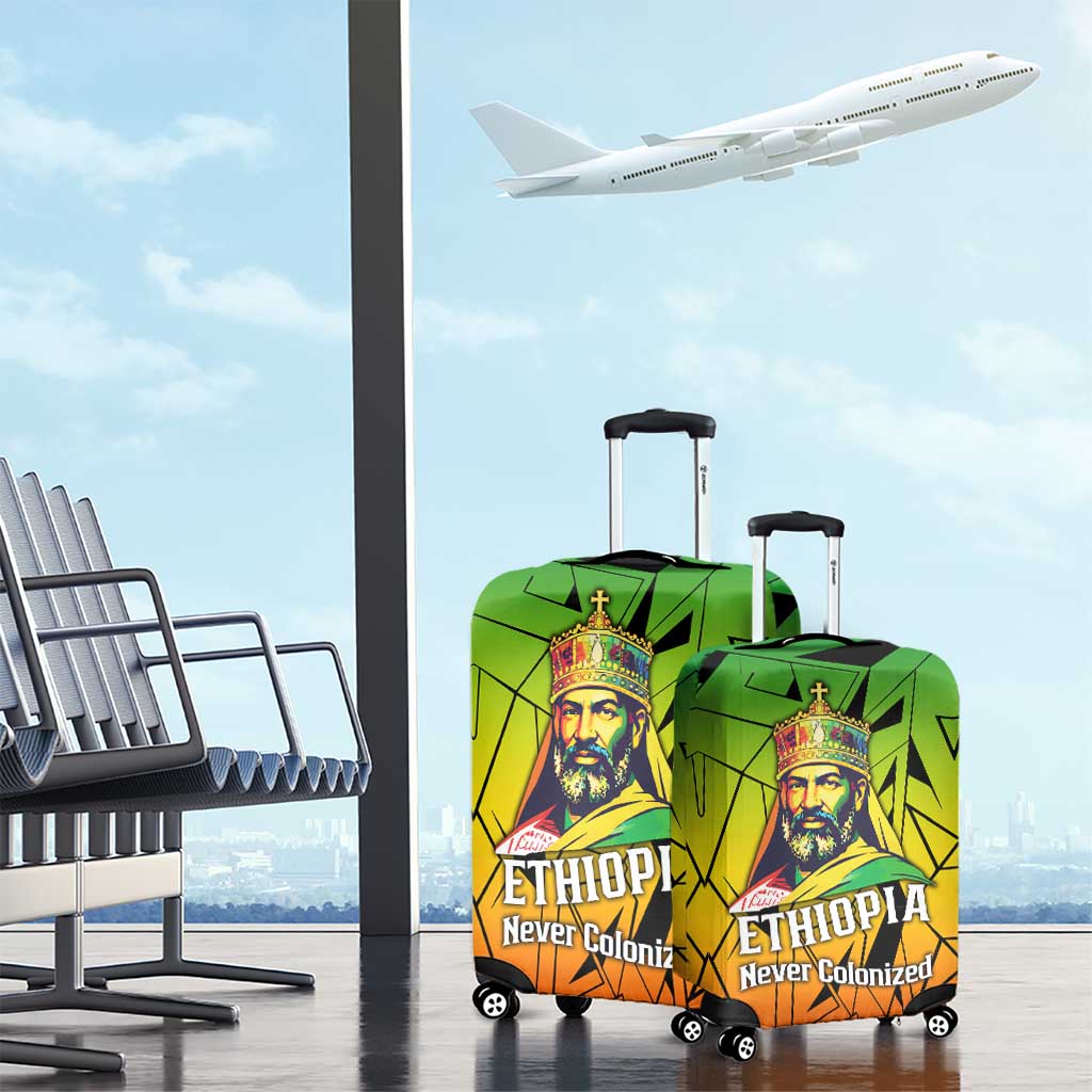 Menelik II Luggage Cover with Crowned Portrait, Ethiopia Never Colonized Text and Pan-African Abstract - African Pride