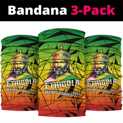 Menelik II Neck Gaiter with Crowned Portrait, Ethiopia Never Colonized Text and Pan-African Abstract - African Pride