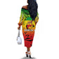 Menelik II Off The Shoulder Long Sleeve Dress with Crowned Portrait, Ethiopia Never Colonized Text and Pan-African Abstract - African Pride