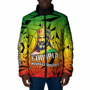 Menelik II Padded Jacket with Crowned Portrait, Ethiopia Never Colonized Text and Pan-African Abstract - African Pride