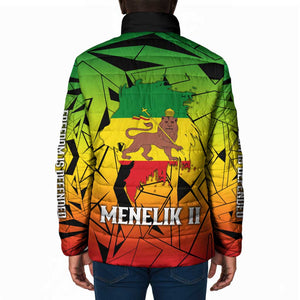 Menelik II Padded Jacket with Crowned Portrait, Ethiopia Never Colonized Text and Pan-African Abstract - African Pride
