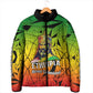 Menelik II Padded Jacket with Crowned Portrait, Ethiopia Never Colonized Text and Pan-African Abstract - African Pride