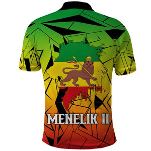 Menelik II Polo Shirt with Crowned Portrait, Ethiopia Never Colonized Text and Pan-African Abstract - African Pride