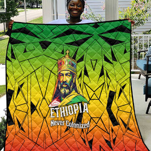Menelik II Quilt with Crowned Portrait, Ethiopia Never Colonized Text and Pan-African Abstract - African Pride