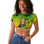 Menelik II Raglan Cropped T shirt with Crowned Portrait, Ethiopia Never Colonized Text and Pan-African Abstract - African Pride