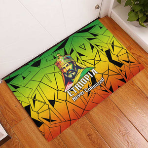 Menelik II Rubber Doormat with Crowned Portrait, Ethiopia Never Colonized Text and Pan-African Abstract - African Pride