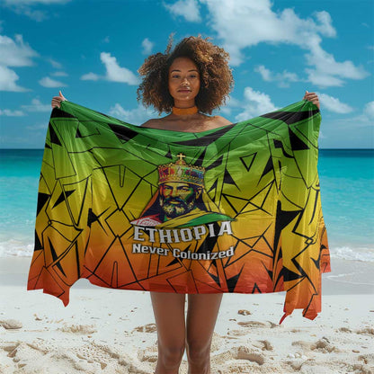 Menelik II Sarong with Crowned Portrait, Ethiopia Never Colonized Text and Pan-African Abstract - African Pride